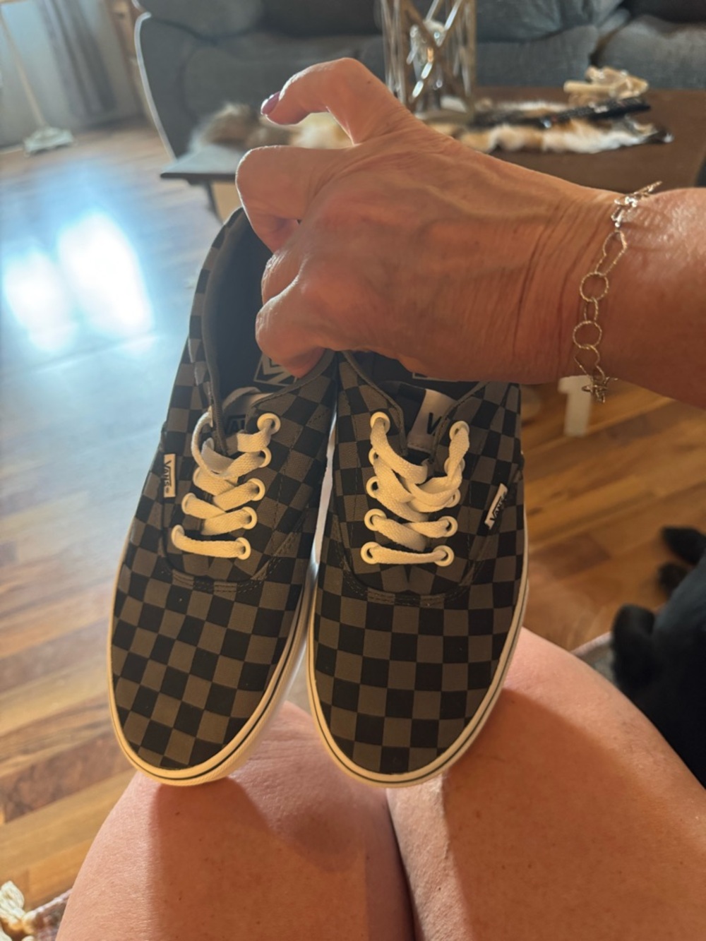 Vans Checkerboard Lace-Up Sneakers - Black and Gray.